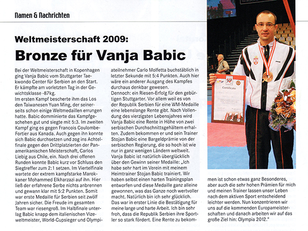 Weltmeisterschaft 2009 - Bronze für Vanja Babic